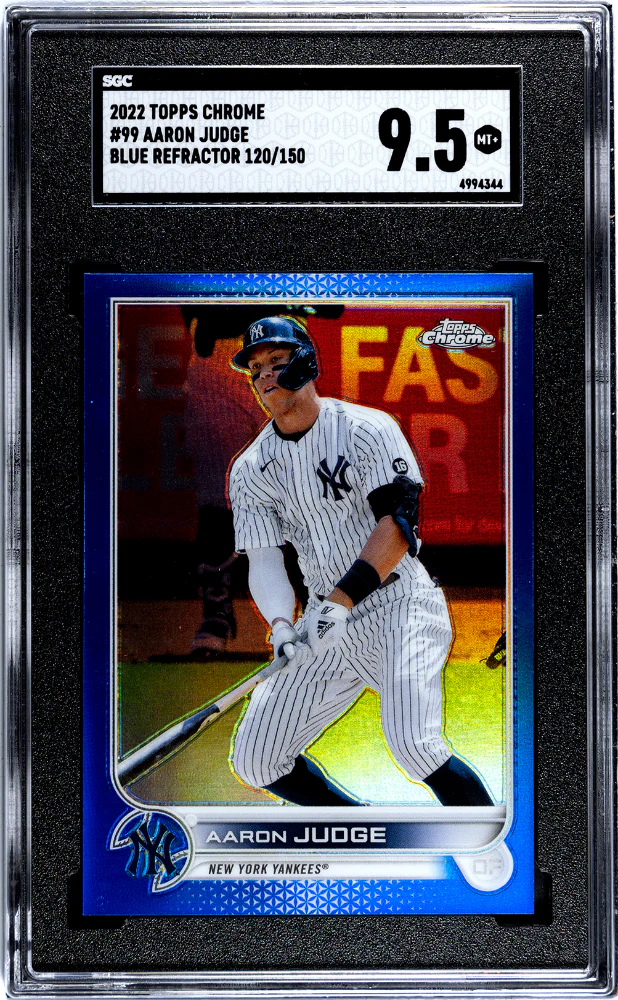 AARON JUDGE #99 2022 TOPPS CHROME BLUE REF. /150 SGC 9.5 MT+