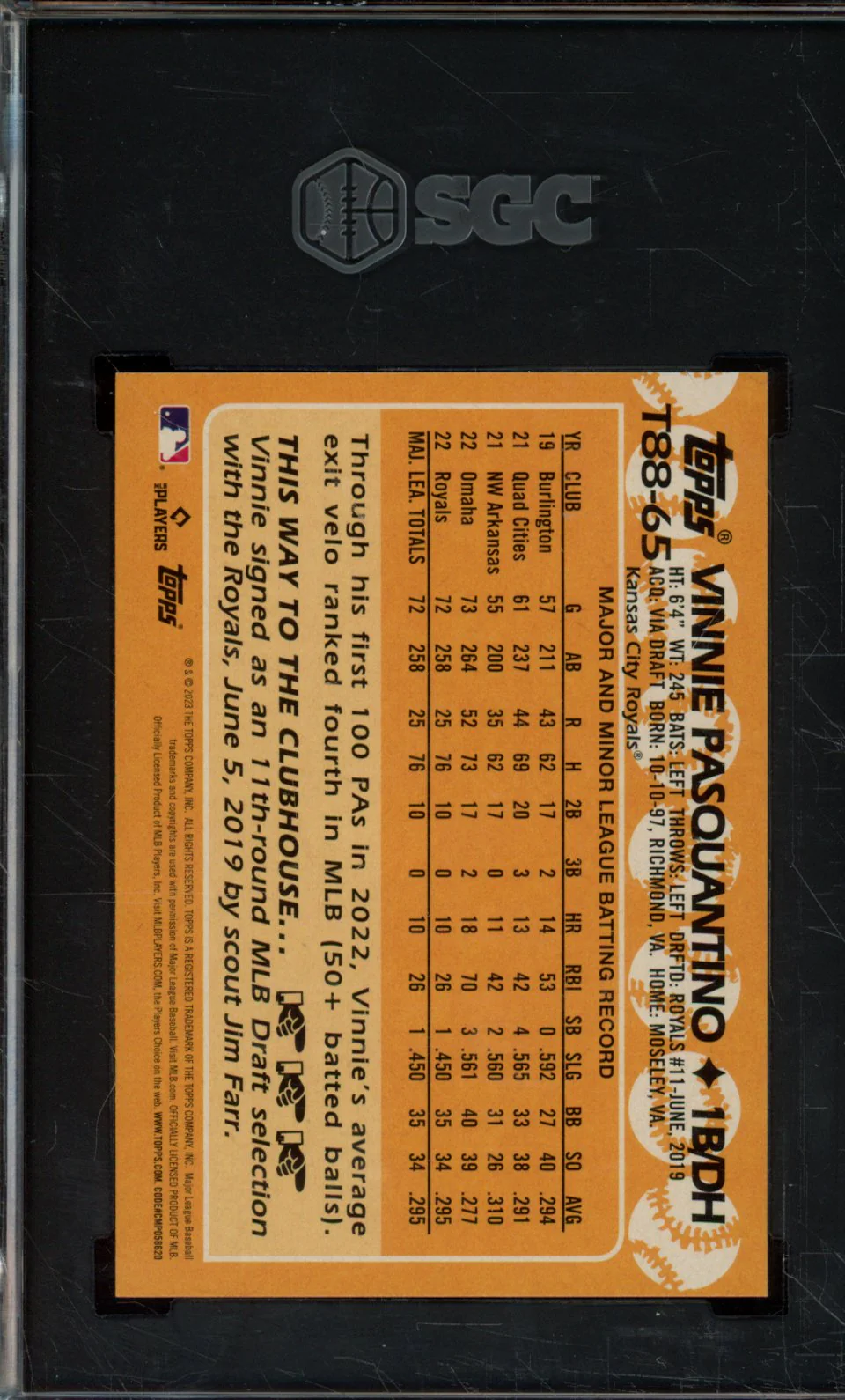 2023 TOPPS T88-65 VINNIE PASQUANTINO '88 TOPPS DESIGN SGC 9.5 - Image 2