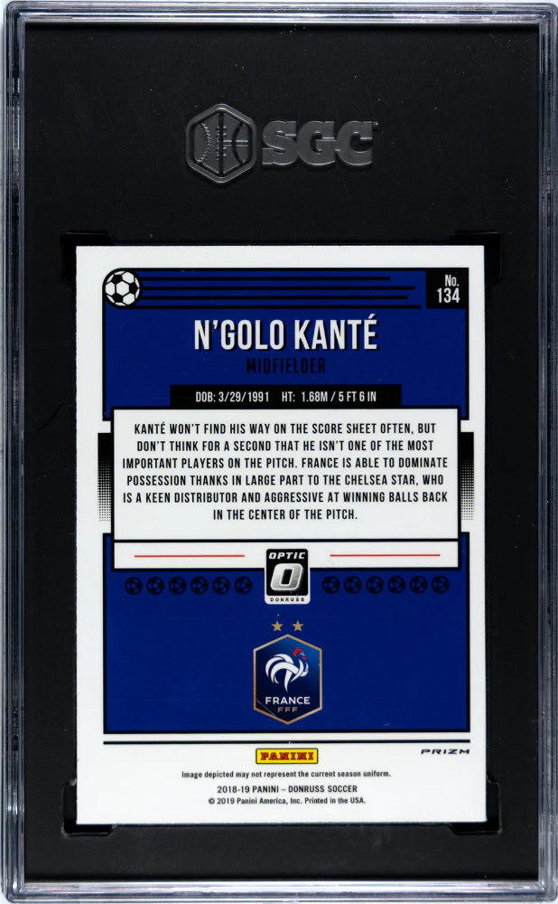N'GOLO KANTE #134 2018-19 DONRUSS OPTIC HOLO PRIZM SGC 9.5 MT+ - Image 2