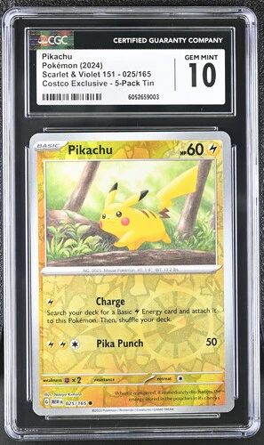 PIKACHU SCARLET & VIOLET 151 #025/165 COSTCO EXCLUSIVE 5-PACK TIN 2024 ENGLISH CGC GEM MINT 10