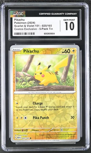 PIKACHU SCARLET & VIOLET 151 #025/165 COSTCO EXCLUSIVE 5-PACK TIN 2024 ENGLISH CGC GEM MINT 10