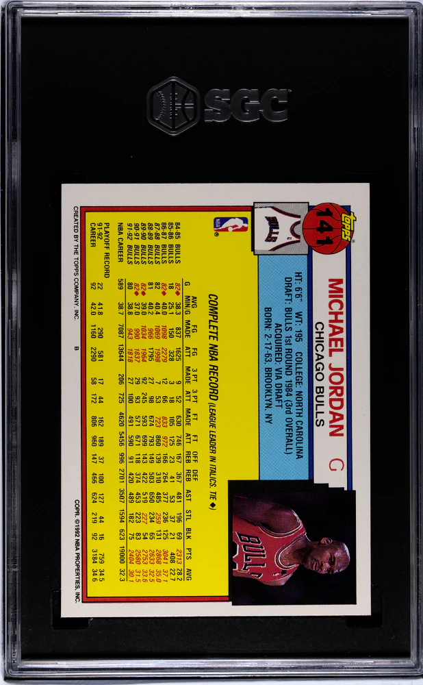 MICHAEL JORDAN #141 1992-93 TOPPS - SGC 8.5 NM, MT+ - Image 2