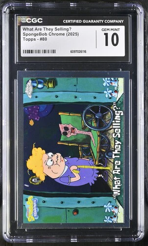 YOU ARE PURCHASING A WHAT ARE THEY SELLING? SPONGEBOB CHROME #80 2025 ENGLISH CGC GEM MINT 10. YOU WILL RECEIVE THE EXACT ITEM IN THE PHOTOGRAPHS. THANK YOU FOR LOOKING!