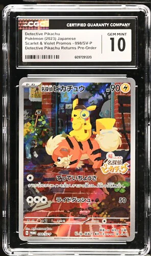 DETECTIVE PIKACHU SCARLET & VIOLET PROMOS DETECTIVE PIKACHU RETURNS PRE-ORDER #098/SV-P 2023 JAPANESE CGC GEM MINT 10