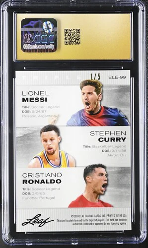 2024 MESSI/CURRY/RONALDO #GREEN MOJO SPECIAL RELEASE METAL EXCLUSIVE LEGENDS EDITION ELE-99 CGC PRISTINE 10 - Image 2