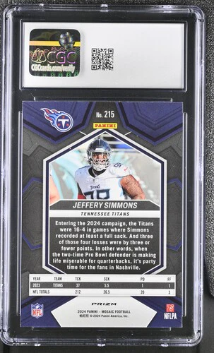 2024 JEFFERY SIMMONS #RED SPARKLE MOSAIC 215 CGC GEM MINT 10 - Image 2