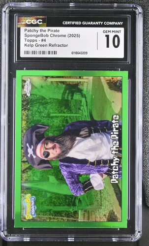 PATCHY THE PIRATE SPONGEBOB CHROME KELP GREEN REFRACTOR #4 2025 ENGLISH CGC GEM MINT 10