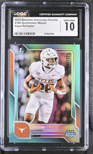 2025 QUINTREVION WISNER #AQUA REFRACTOR UNIVERSITY CHROME 169 CGC GEM MINT 10