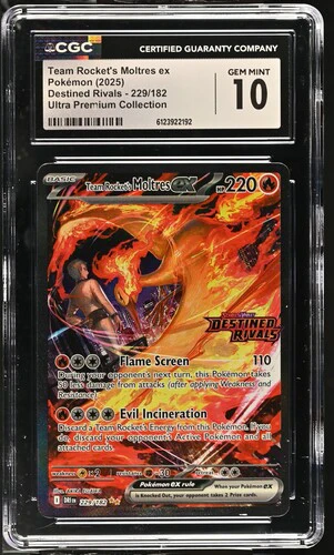 TEAM ROCKET'S MOLTRES EX DESTINED RIVALS ULTRA PREMIUM COLLECTION #229/182 2025 ENGLISH CGC GEM MINT 10