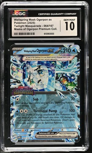 WELLSPRING MASK OGERPON EX TWILIGHT MASQUERADE MASKS OF OGERPON PREMIUM COLL. #064/167 2025 ENGLISH CGC GEM MINT 10