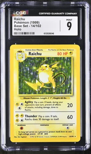 RAICHU BASE SET HOLO #14/102 1999 ENGLISH CGC 9