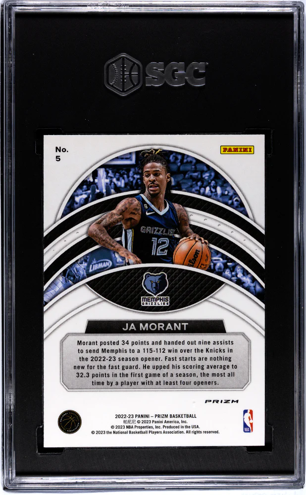 JA MORANT #5 2022-23 PANINI PRIZM DOMINANCE SILVER PRIZM SGC 10 GEM - Image 2