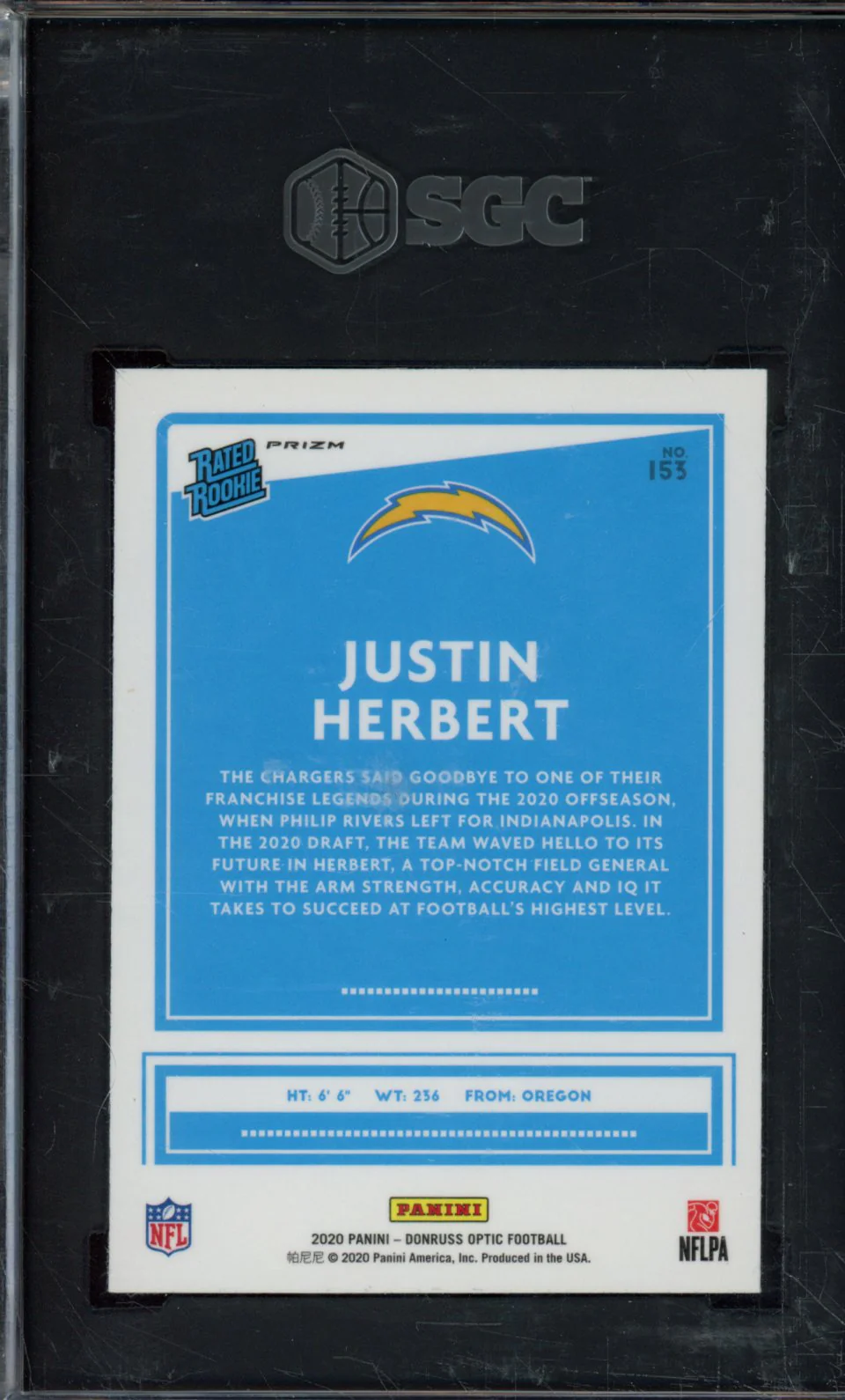 2020 DONRUSS OPTIC #153 JUSTIN HERBERT HOLO PRIZM SGC 9 - Image 2