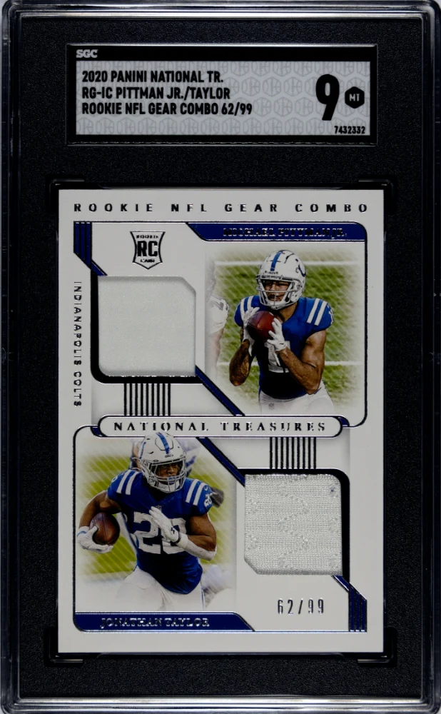 PITTMAN JR./TAYLOR #RG-IC 2020 PANINI NATIONAL TREASURES ROOKIE NFL GEAR COMBO /99 SGC 9 MT