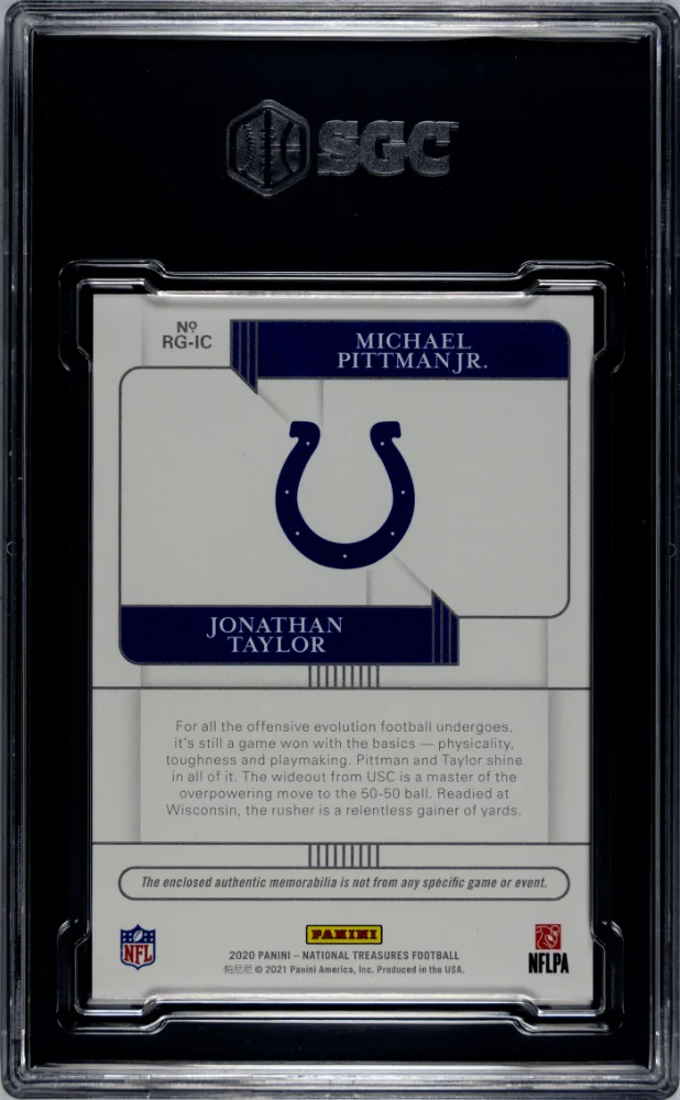 PITTMAN JR./TAYLOR #RG-IC 2020 PANINI NATIONAL TREASURES ROOKIE NFL GEAR COMBO /99 SGC 9 MT - Image 2