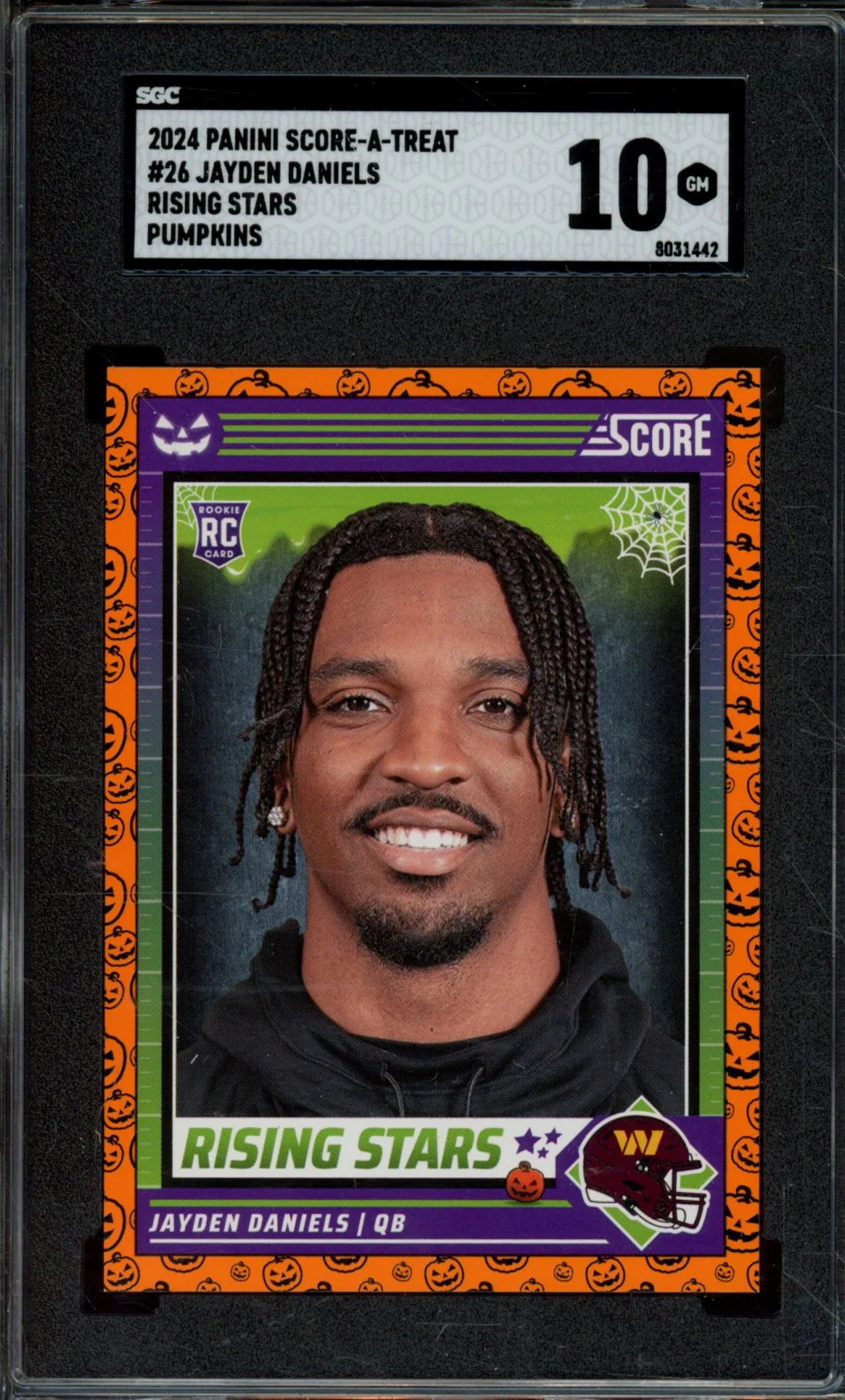 2024 PANINI SCORE-A-TREAT #26 JAYDEN DANIELS RISING STARS PUMPKINS SGC 10