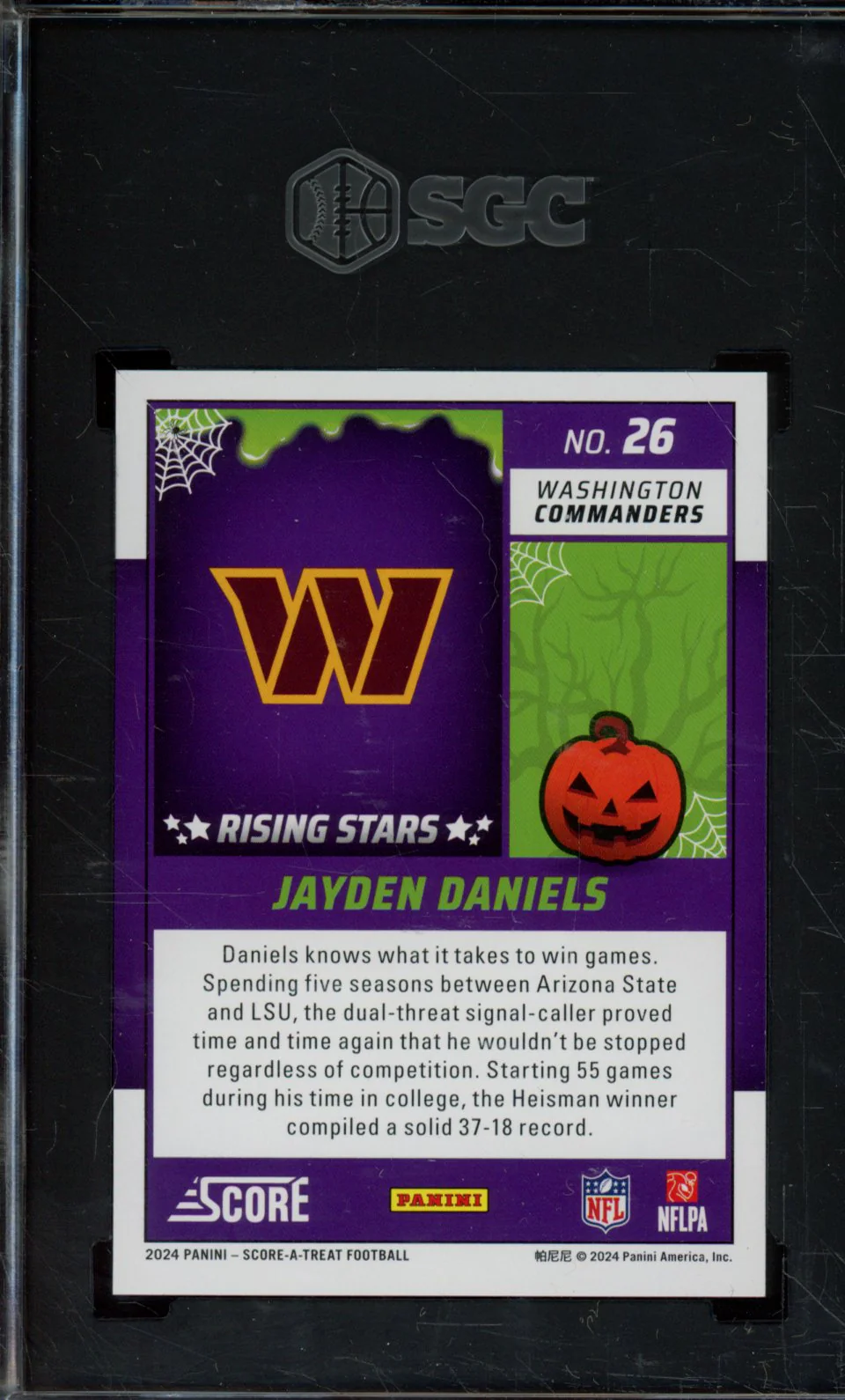 2024 PANINI SCORE-A-TREAT #26 JAYDEN DANIELS RISING STARS PUMPKINS SGC 10 - Image 2