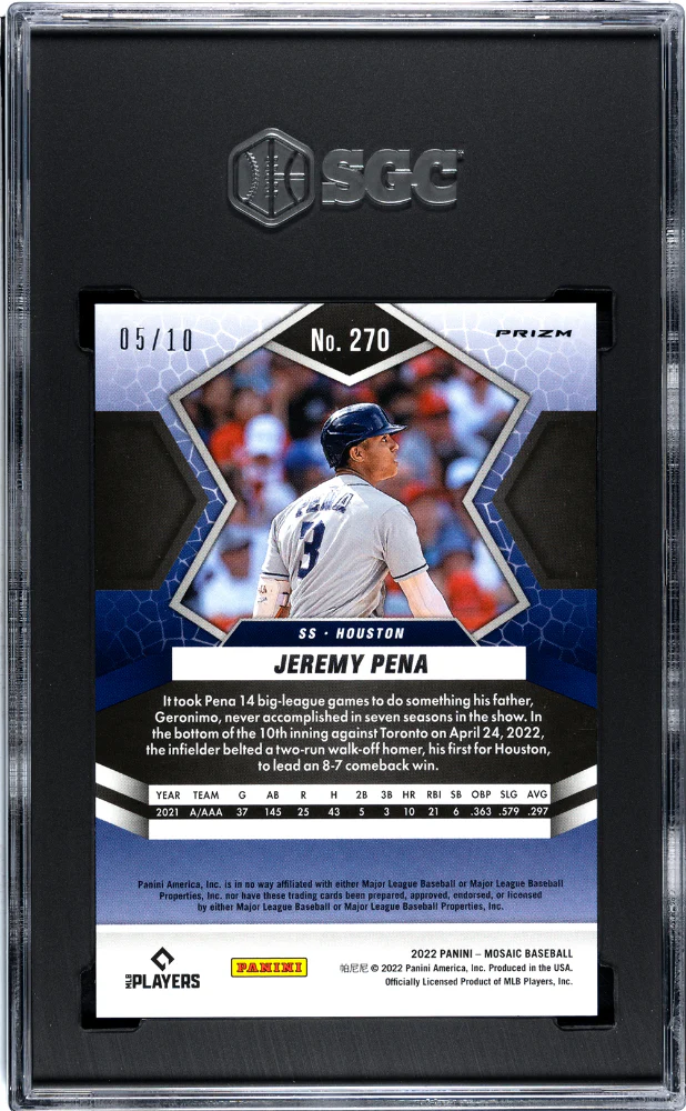 JEREMY PENA #270 2022 PANINI MOSAIC GOLD PRIZM SGC 10 GEM - Image 2