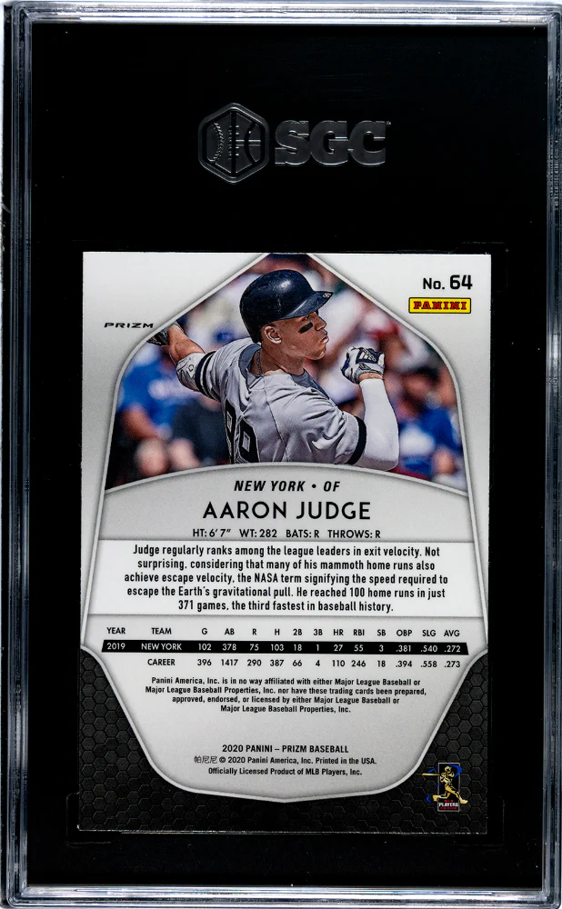 AARON JUDGE #64 2020 PANINI PRIZM RED PRIZM SGC 10 GEM - Image 2