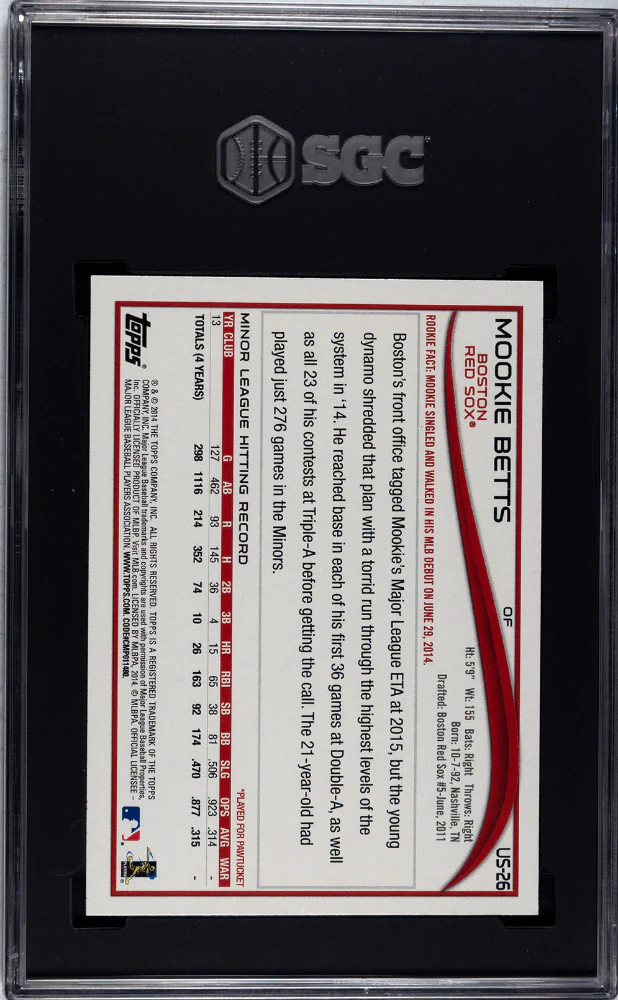 MOOKIE BETTS #US-26 2014 TOPPS UPDATE - SGC 9 MT - Image 2