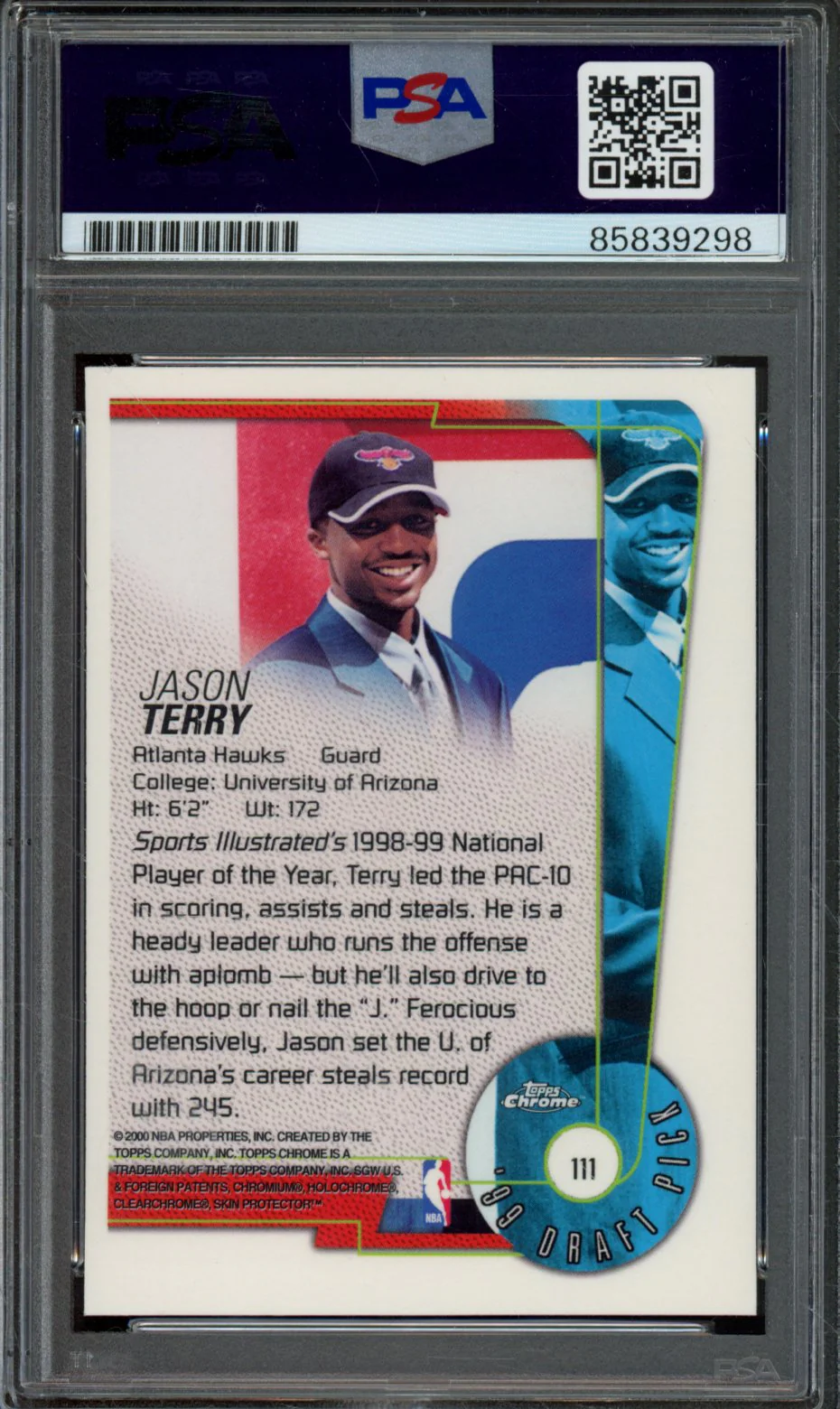 2000 TOPPS JASON TERRY #111 PSA/DNA AUTO AUTHENTIC - Image 2