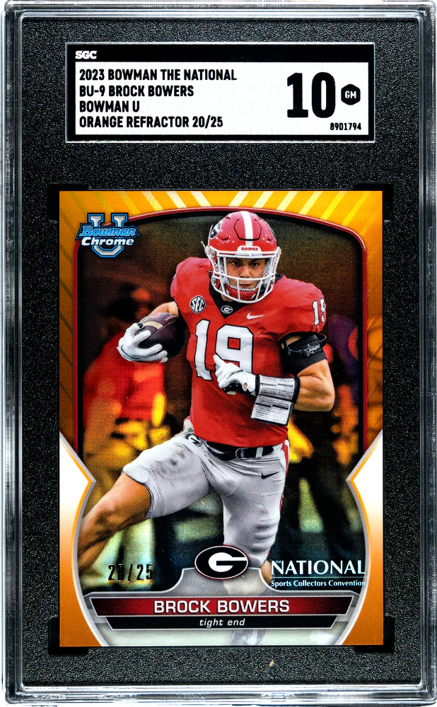 BROCK BOWERS #BU-9 2023 BOWMAN THE NATIONAL U CHR. ORANGE REF. /25 SGC 10 GEM