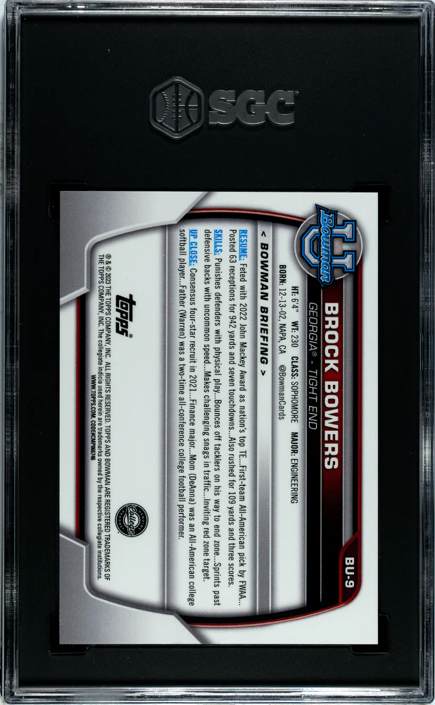 BROCK BOWERS #BU-9 2023 BOWMAN THE NATIONAL U CHR. ORANGE REF. /25 SGC 10 GEM - Image 2