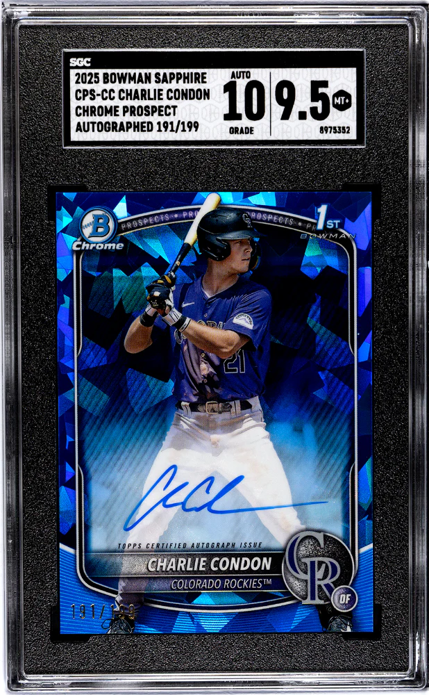 CHARLIE CONDON #CPS-CC 2025 BOWMAN SAPPHIRE CHROME PROSPECT AUTO. /199 SGC 9.5 MT+
