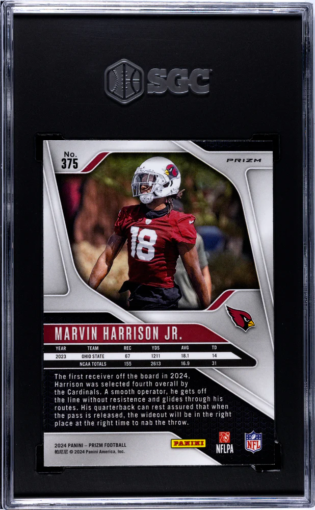 MARVIN HARRISON JR. #375 2024 PANINI PRIZM LAZER PRIZM SGC 10 GEM - Image 2