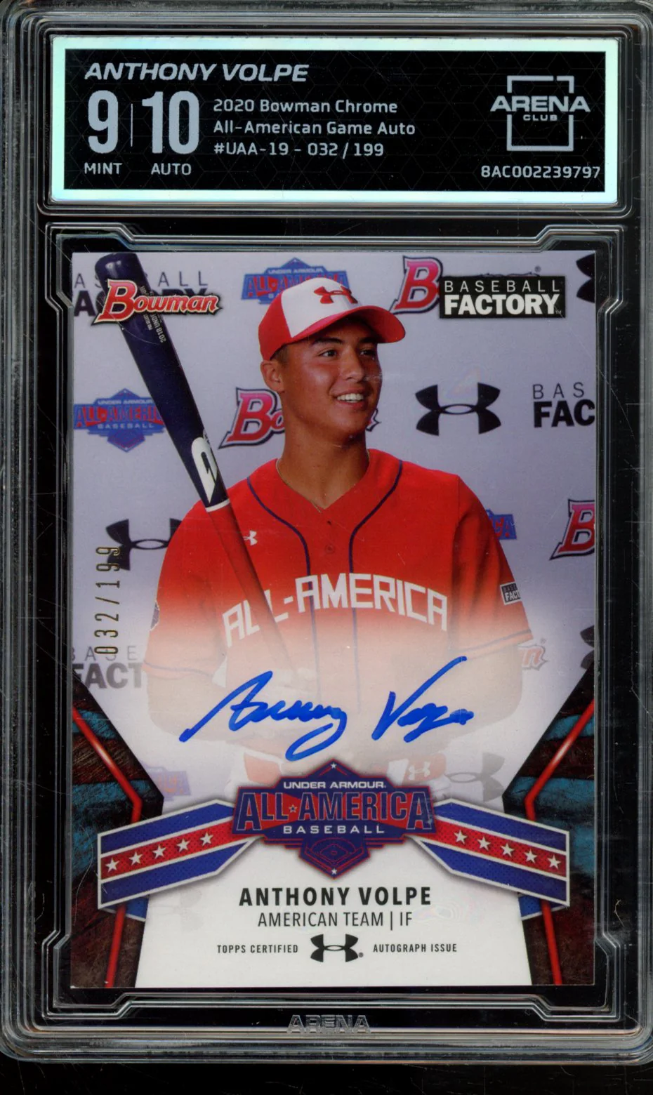 2020 BOWMAN CHROME ALL-AMERICAN GAME AUTO #UAA-19 /199 ARENA CLUB 9 AUTO 10