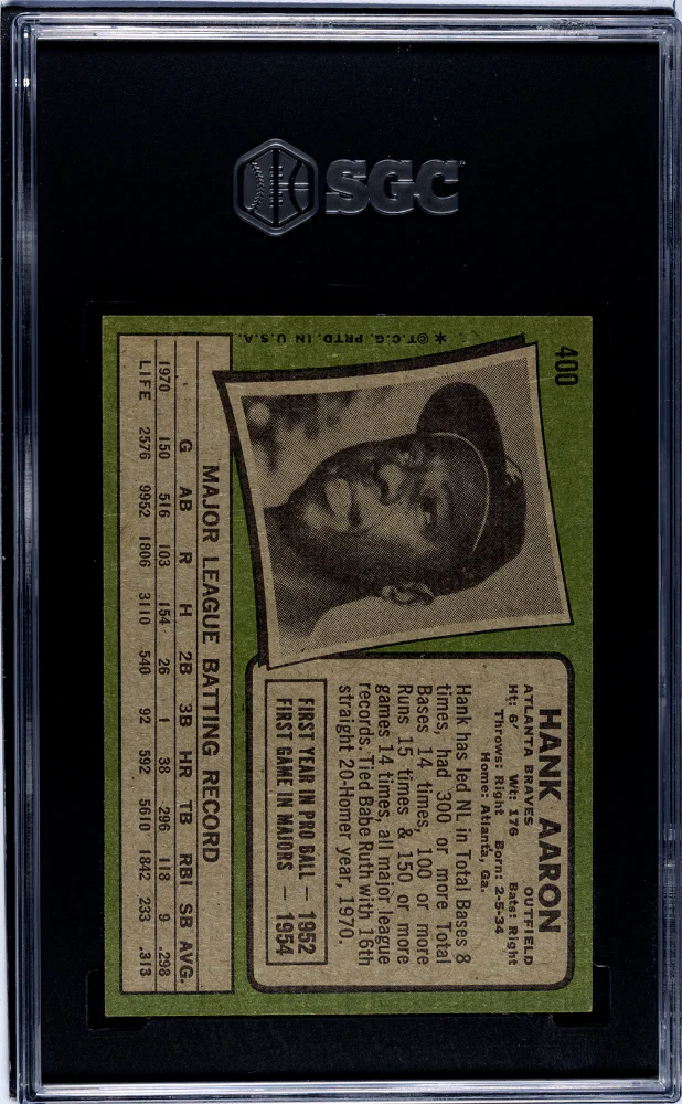 HANK AARON #400 1971 TOPPS - SGC 6.5 EX, NM+ - Image 2