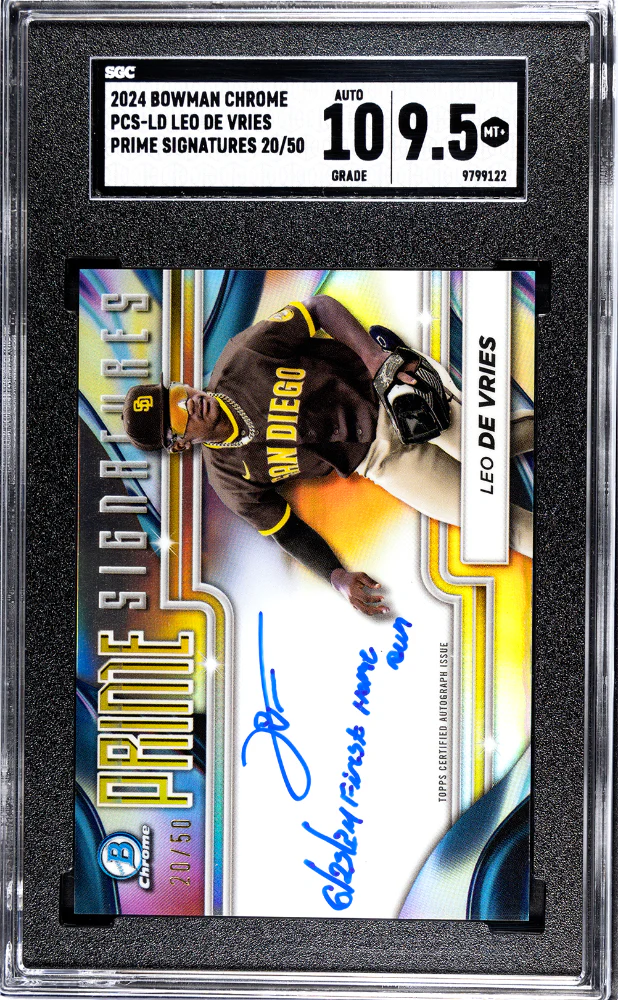 LEO DE VRIES #PCS-LD 2024 BOWMAN CHROME PRIME SIGS. /50 SGC 9.5 MT+