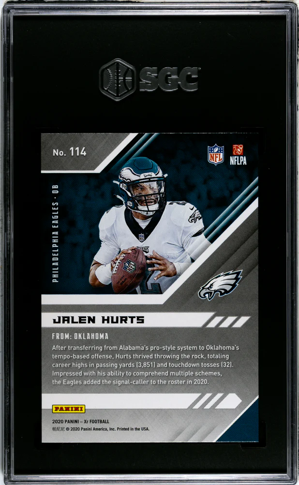 JALEN HURTS #114 2020 PANINI XR WHITE /75 SGC 9 MT - Image 2