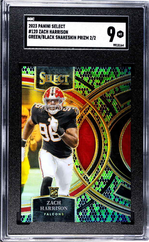 ZACH HARRISON #120 2023 PANINI SELECT GREEN/BLACK SNAKESKIN PRIZM /2 SGC 9 MT