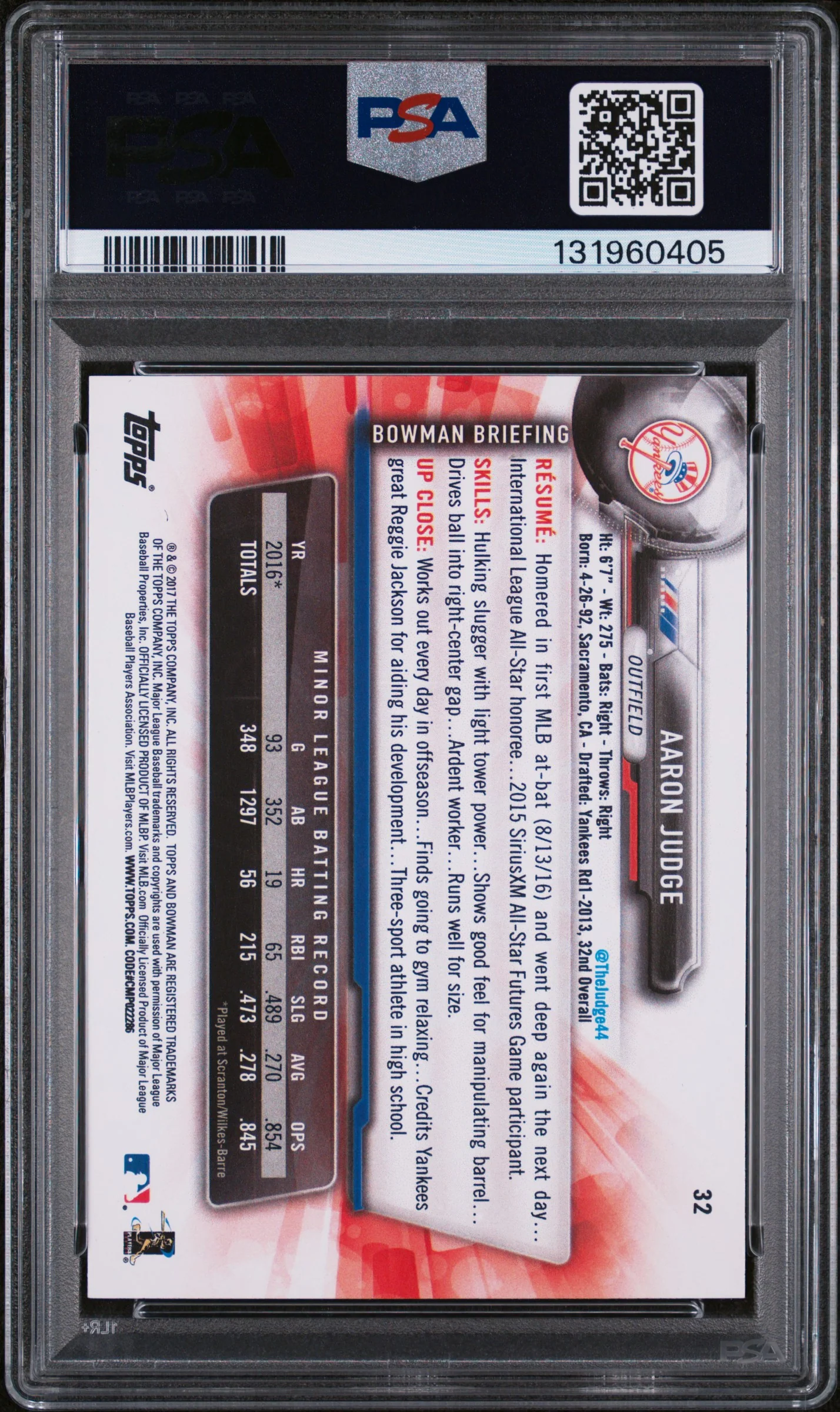 AARON JUDGE | 2017 BOWMAN 32 | PSA NM-MT 8 - Image 2