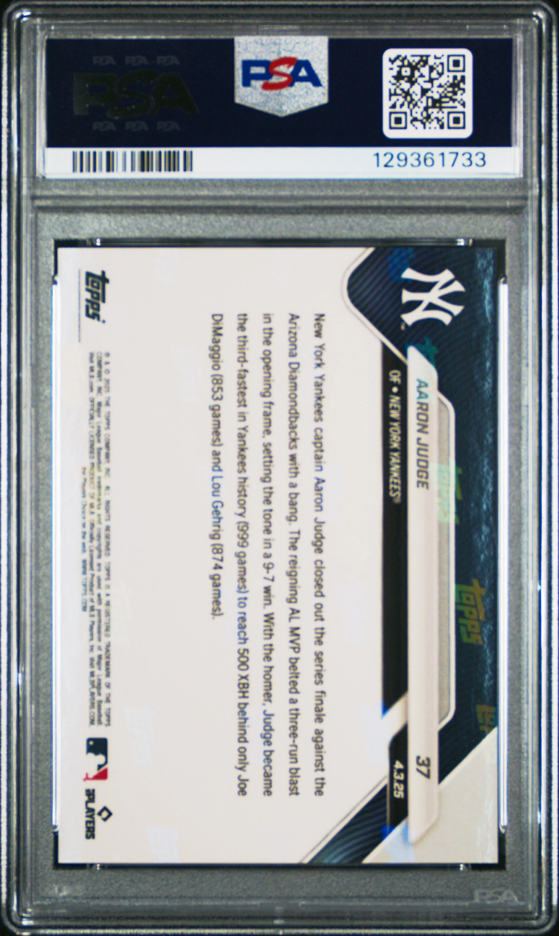 AARON JUDGE | 2025 TOPPS NOW 37 | PSA MINT 9 - Image 2