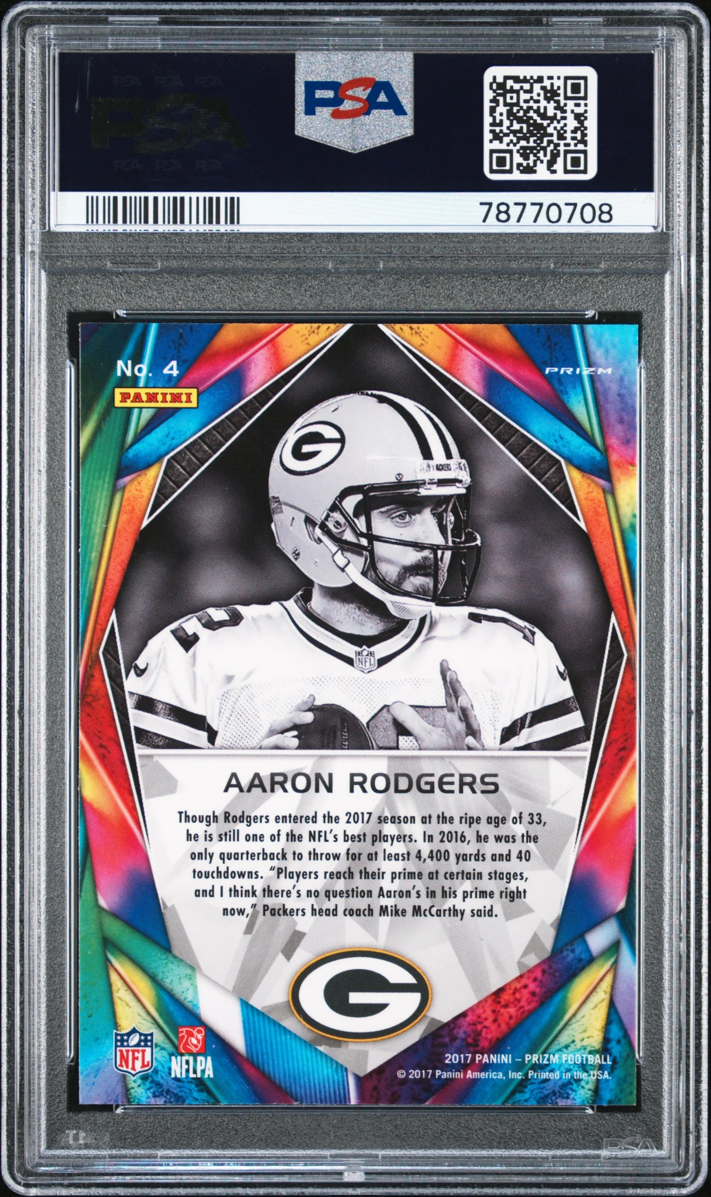 AARON RODGERS | 2017 PANINI PRIZM ILLUMINATION 4 | ILLUMINATION-GREEN | PSA GEM MT 10 - Image 2