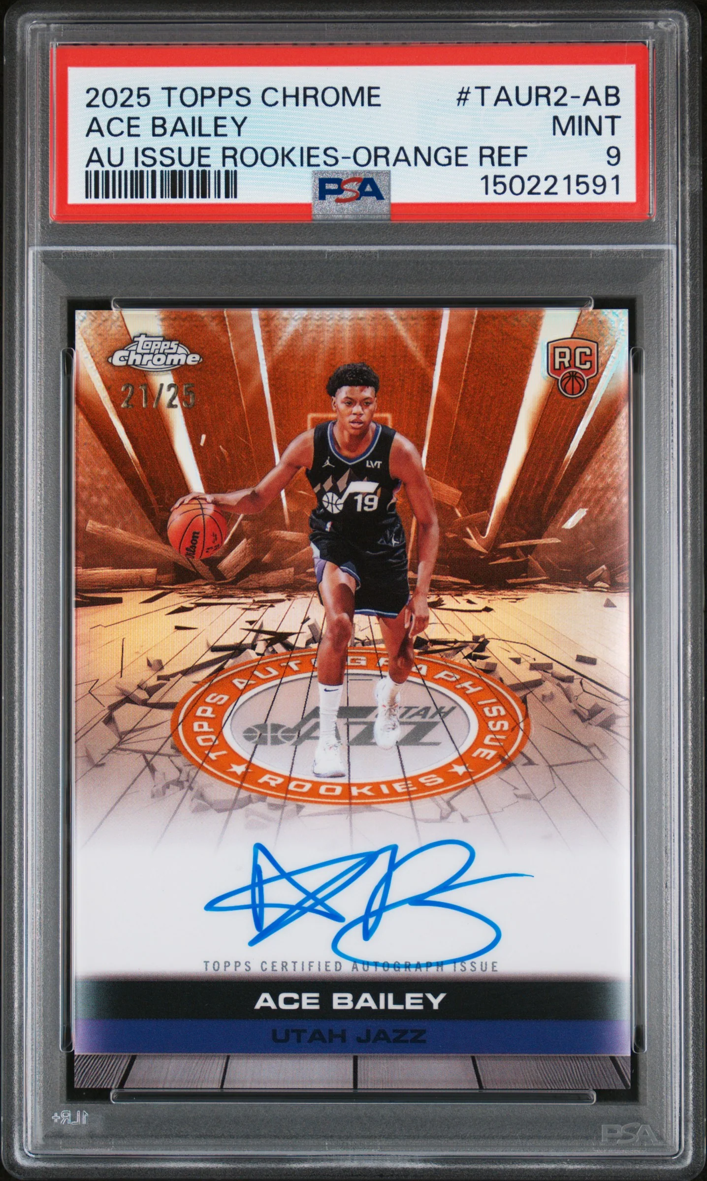 ACE BAILEY | 2025 TOPPS CHROME AUTOGRAPH ISSUE ROOKIES TAUR2-AB | AU ISSUE ROOKIES-ORANGE REF | PSA MINT 9