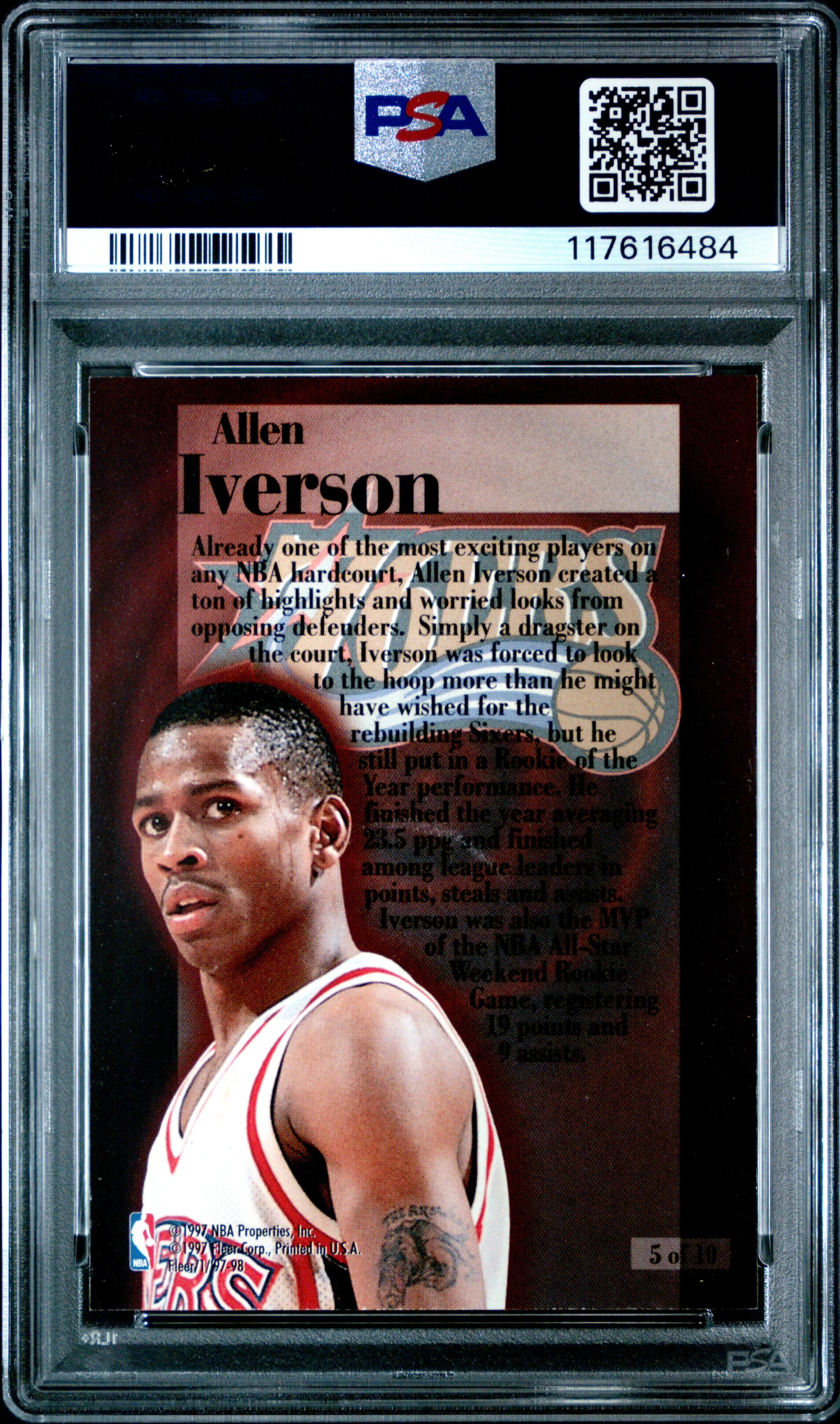 ALLEN IVERSON | 1997 FLEER ROOKIE REWIND 5 | ROOKIE REWIND | PSA NM-MT 8 - Image 2