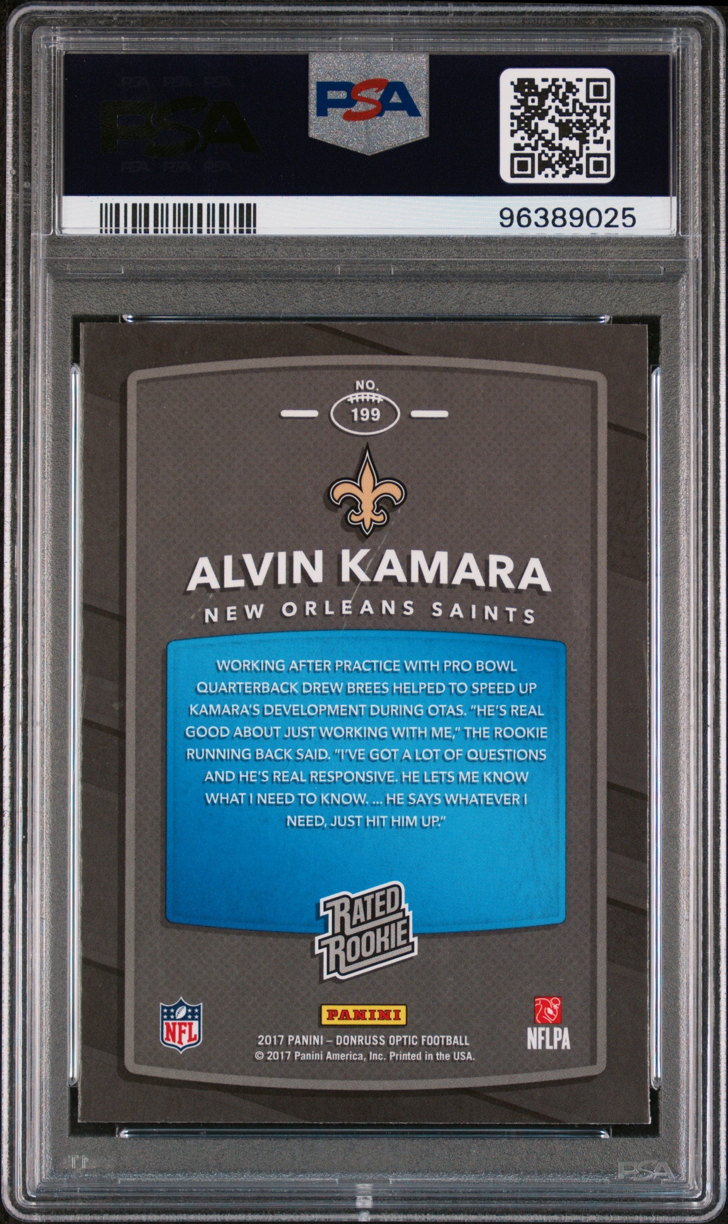 ALVIN KAMARA | 2017 PANINI DONRUSS OPTIC 199 | PSA MINT 9 - Image 2
