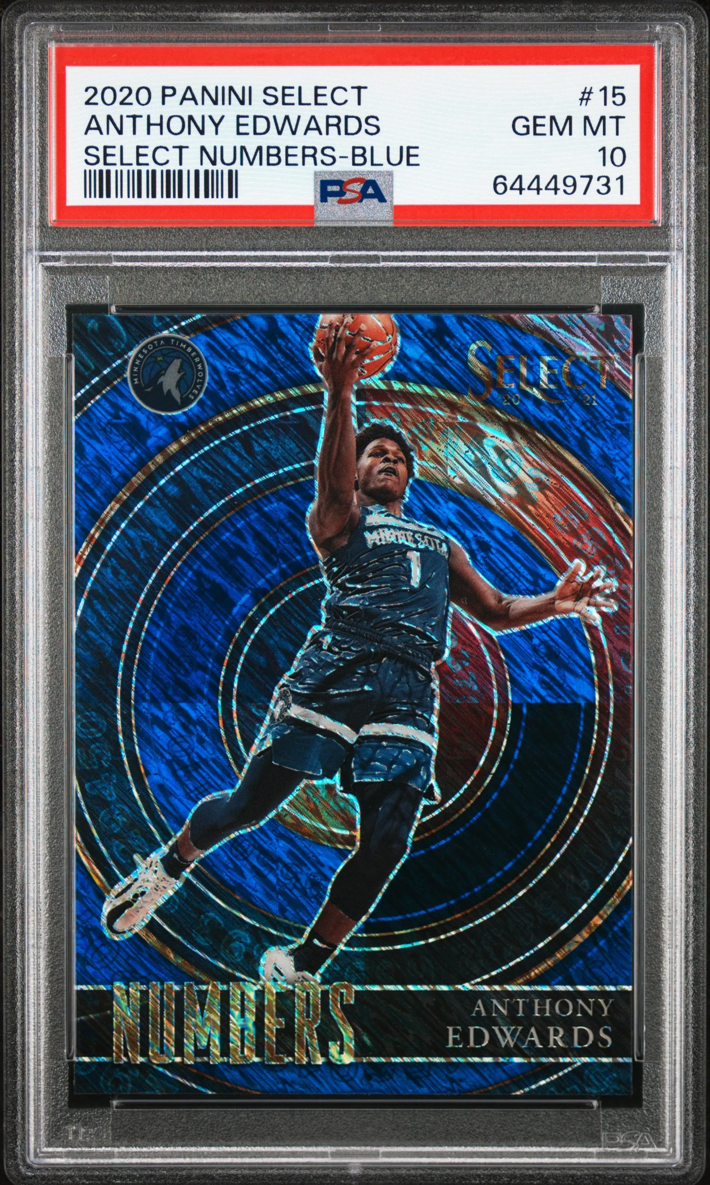 ANTHONY EDWARDS | 2020 PANINI SELECT SELECT NUMBERS 15 | SELECT NUMBERS-BLUE | PSA GEM MT 10