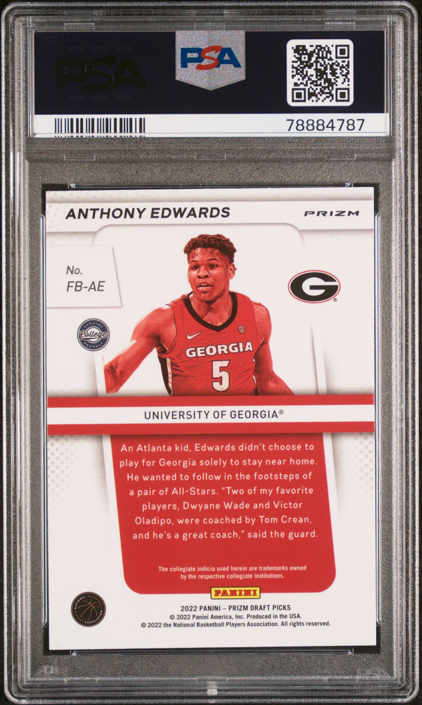 ANTHONY EDWARDS | 2022-23 PANINI PRIZM DRAFT PICKS FLASHBACK FBAE | FLASHBACK-WHITE SPARKLE | PSA GEM MT 10 - Image 2