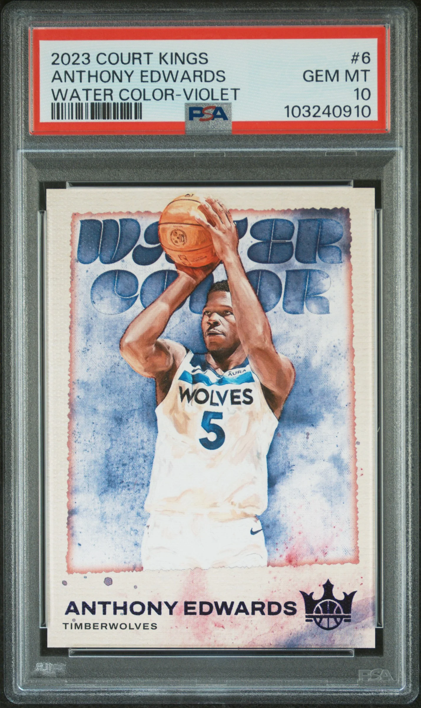 ANTHONY EDWARDS | 2023 PANINI COURT KINGS WATER COLOR 6 | WATER COLOR-VIOLET | PSA GEM MT 10