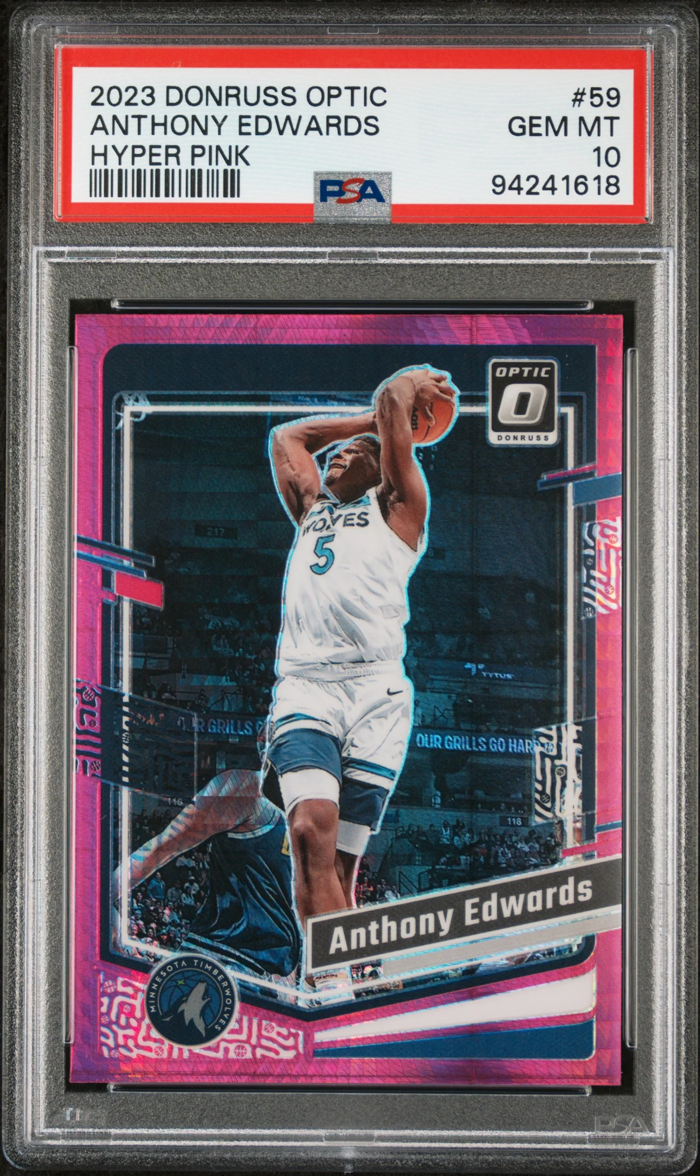 ANTHONY EDWARDS | 2023 PANINI DONRUSS OPTIC 59 | HYPER PINK | PSA GEM MT 10
