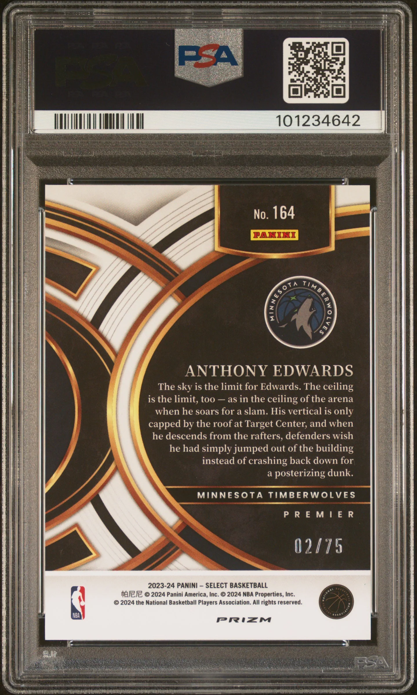 ANTHONY EDWARDS | 2023 PANINI SELECT 164 | WHITE DISCO | PSA GEM MT 10 - Image 2