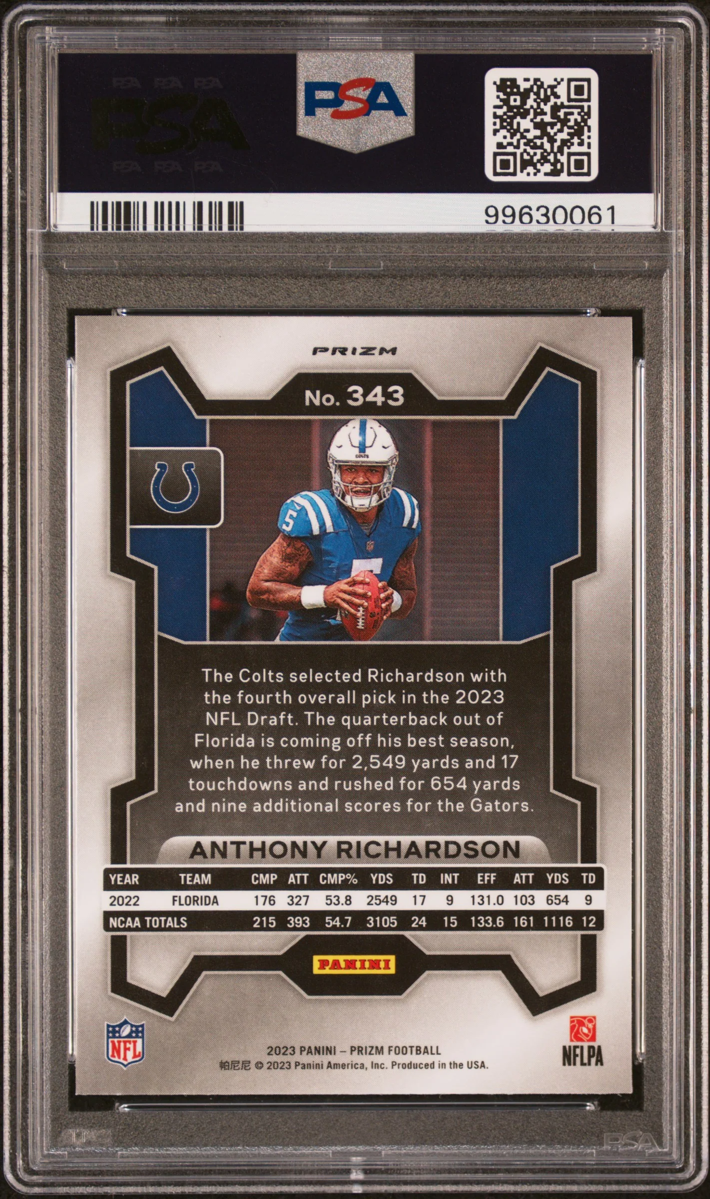 ANTHONY RICHARDSON | 2023 PANINI PRIZM 343 | NEON GREEN PULSAR | PSA GEM MT 10 - Image 2