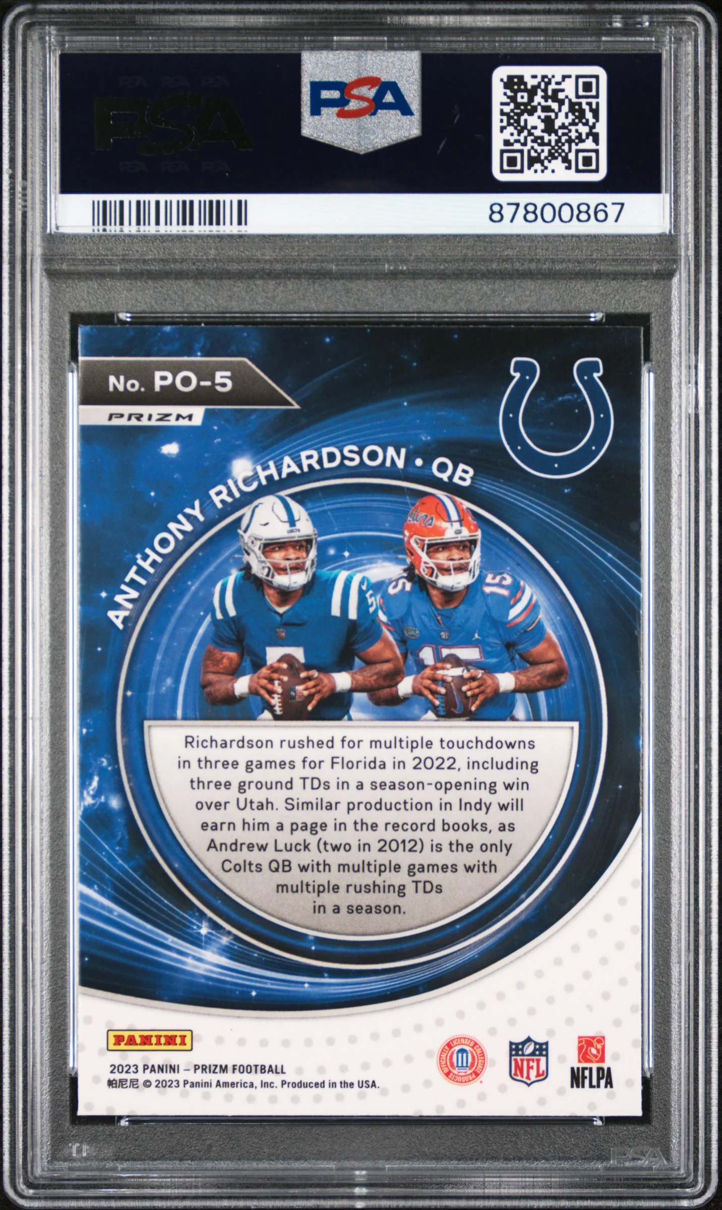 ANTHONY RICHARDSON | 2023 PANINI PRIZM PORTALS PO5 | PORTALS-NO HUDDLE | PSA GEM MT 10 - Image 2