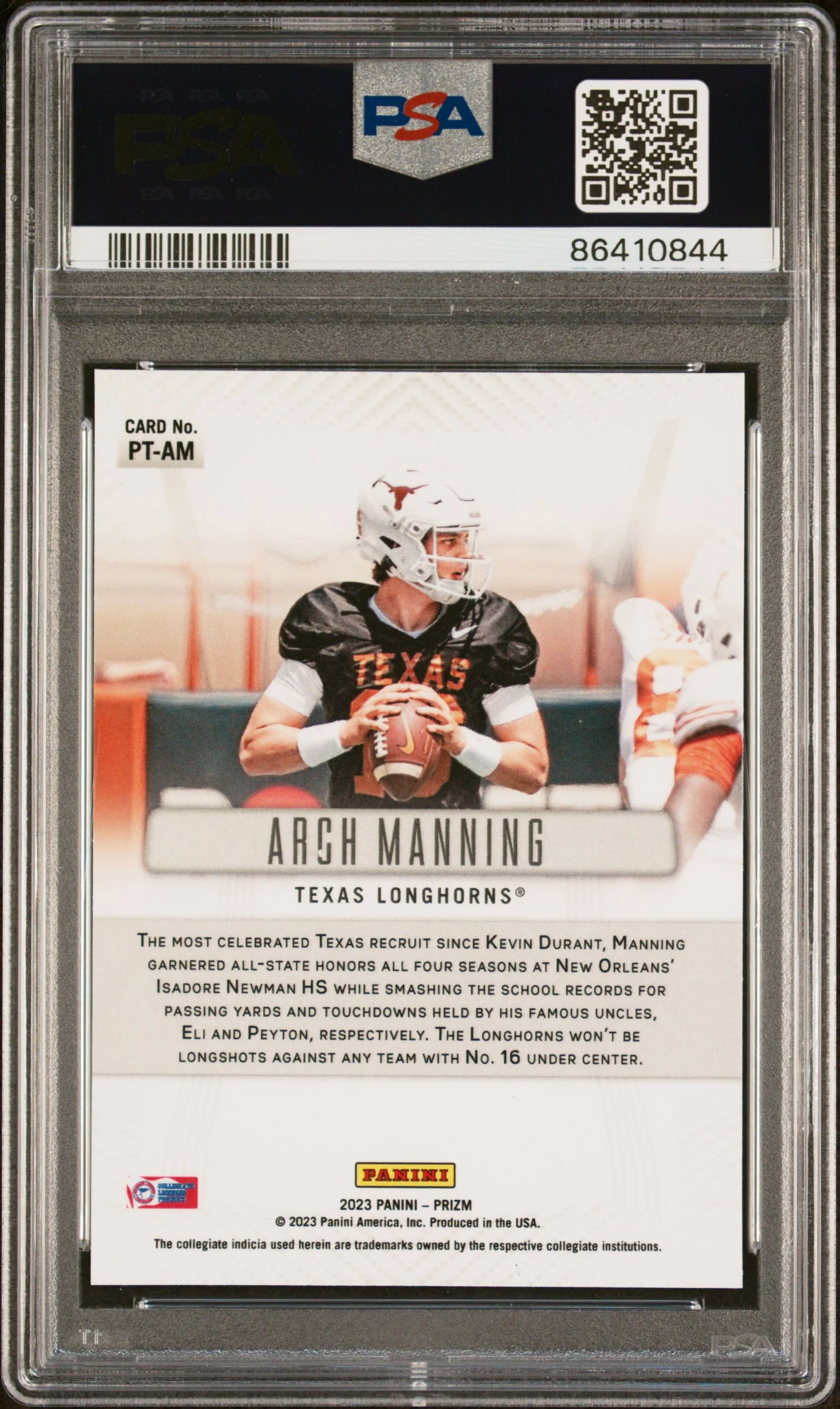 ARCH MANNING | 2023 PANINI PRIZM THROWBACK PTAM | PSA GEM MT 10 - Image 2