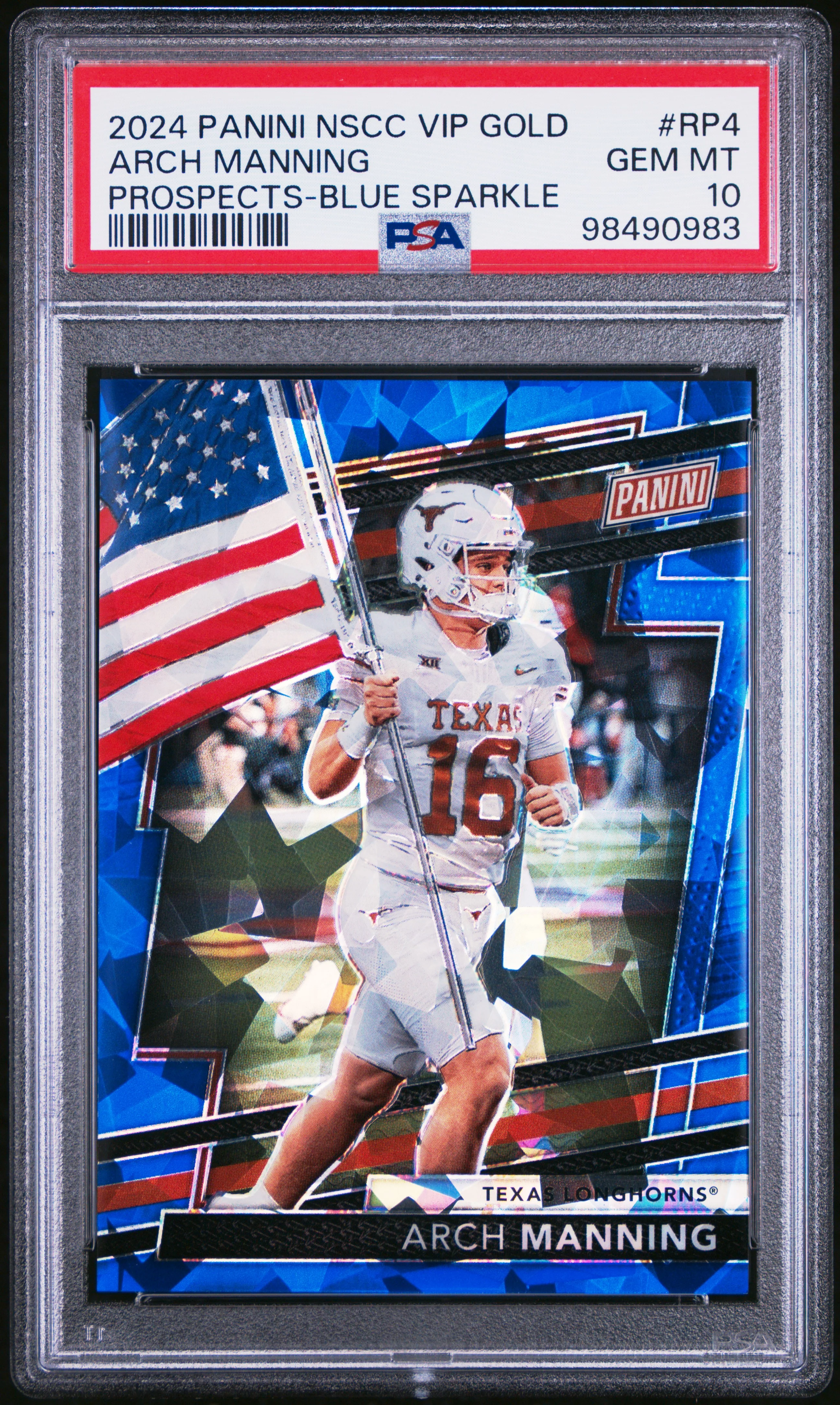 ARCH MANNING | 2024 PANINI NATIONAL SPORTS COLLECTORS CONVENTION VIP GOLD PROSPECTS RP4 | PROSPECTS-BLUE SPARKLE | PSA GEM MT 10