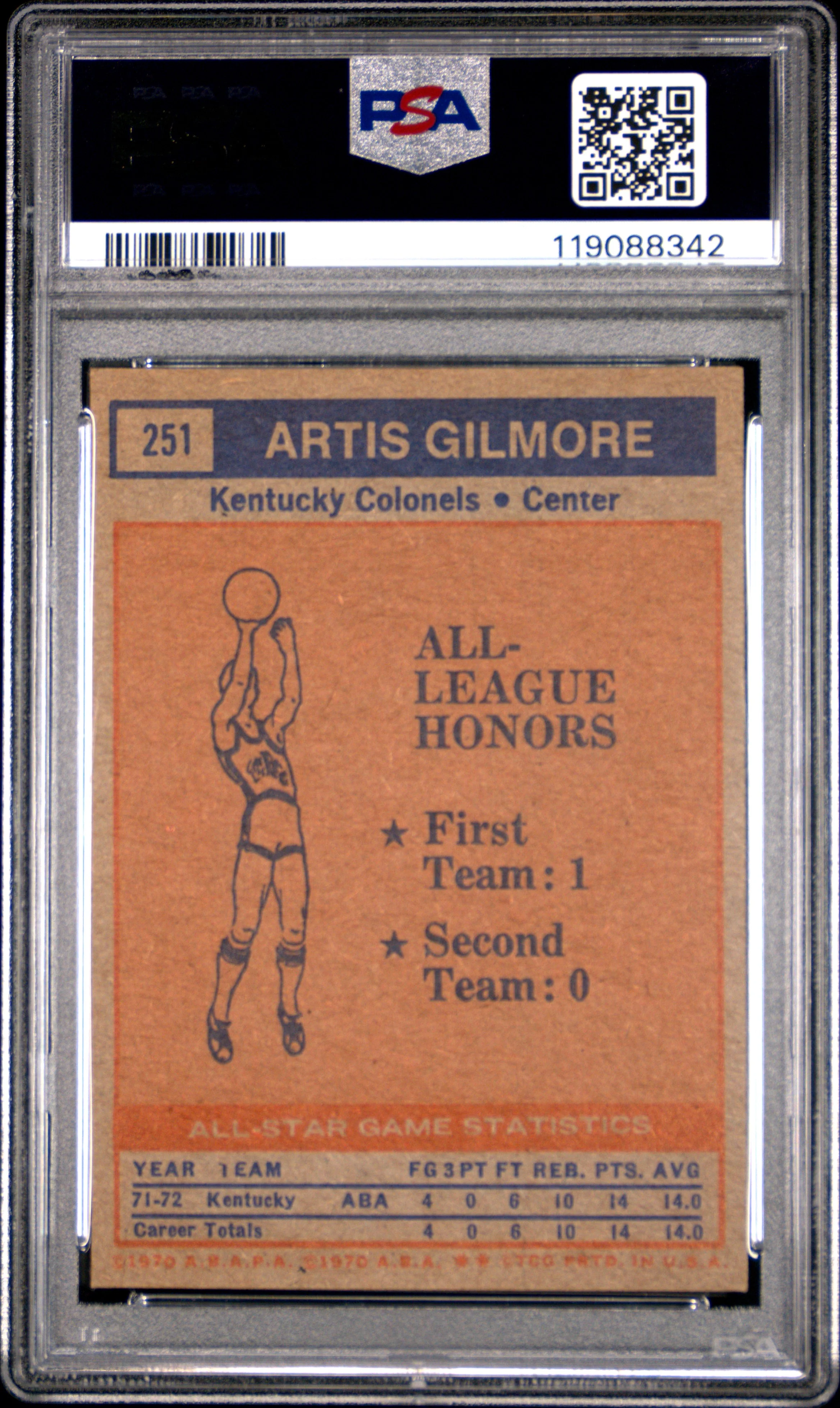 ARTIS GILMORE | 1972 TOPPS 251 | ALL-STAR | PSA EX-MT 6 - Image 2